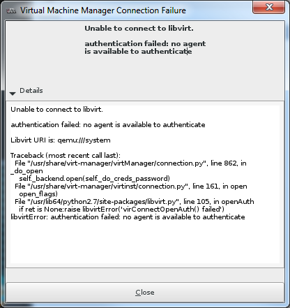 unable to connect to libvirt qemu system