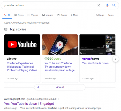 search "youtube is down"